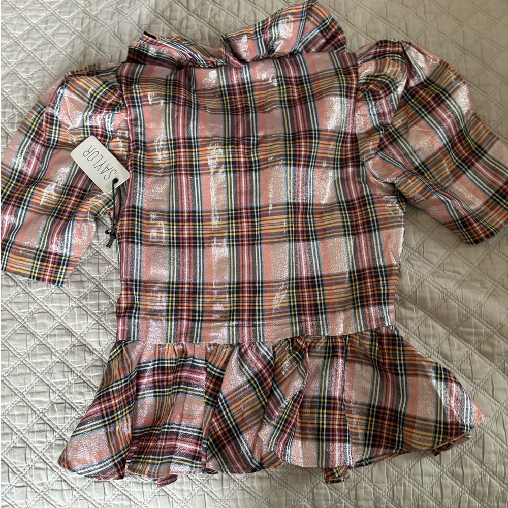 SAYLOR Multicolor Plaid Ruffle Top - Picture 6 of 7
